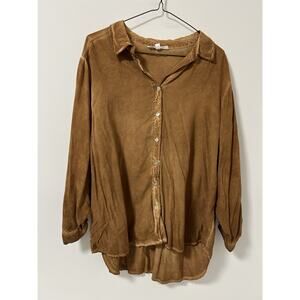 Jane And Delancey Womens Button Down Shirt Top Vintage Look Plus Size 1X Brown‎